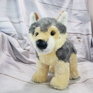 Aurora Timber Wolf Husky Dog 12 Inch Plush Stuffed Animal Gray Cream Brown Eyes